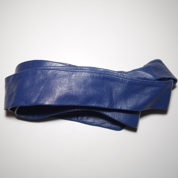 Vtg Christian Dior Saks Fifth Avenue Blue Leather Wrap Belt, Sz 9 (Serial 2905) - Picture 1 of 16